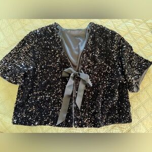 Sequin Black Cape crop cover size L with front tie